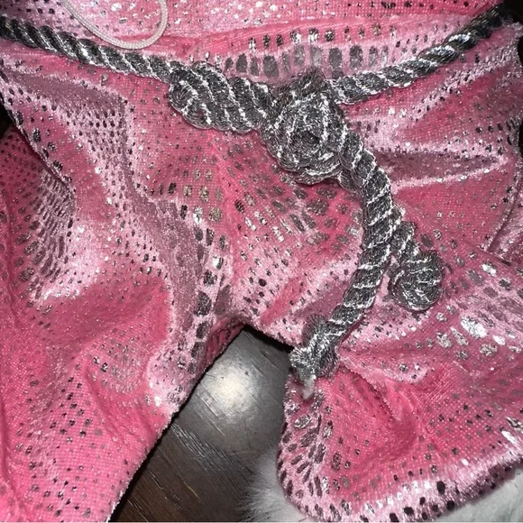 Build A Bear Workshop BAB Pink Velour Metallic Silver Winter Pants White Fur EUC - Picture 4 of 4